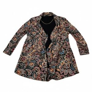 BYdesign Womens Small Paisley Open Front Cardigan Black Multi Color Long Sleeve